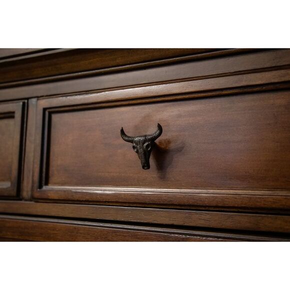 Set of 6 Cast Iron Steer Skull Drawer Pulls Western Home Decor Cabinet Knobs - Picture 5 of 12